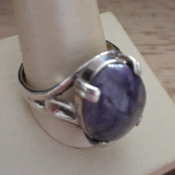 Sterling Silver Charoite Gemstone Ring T100 - Picture 12 of 14